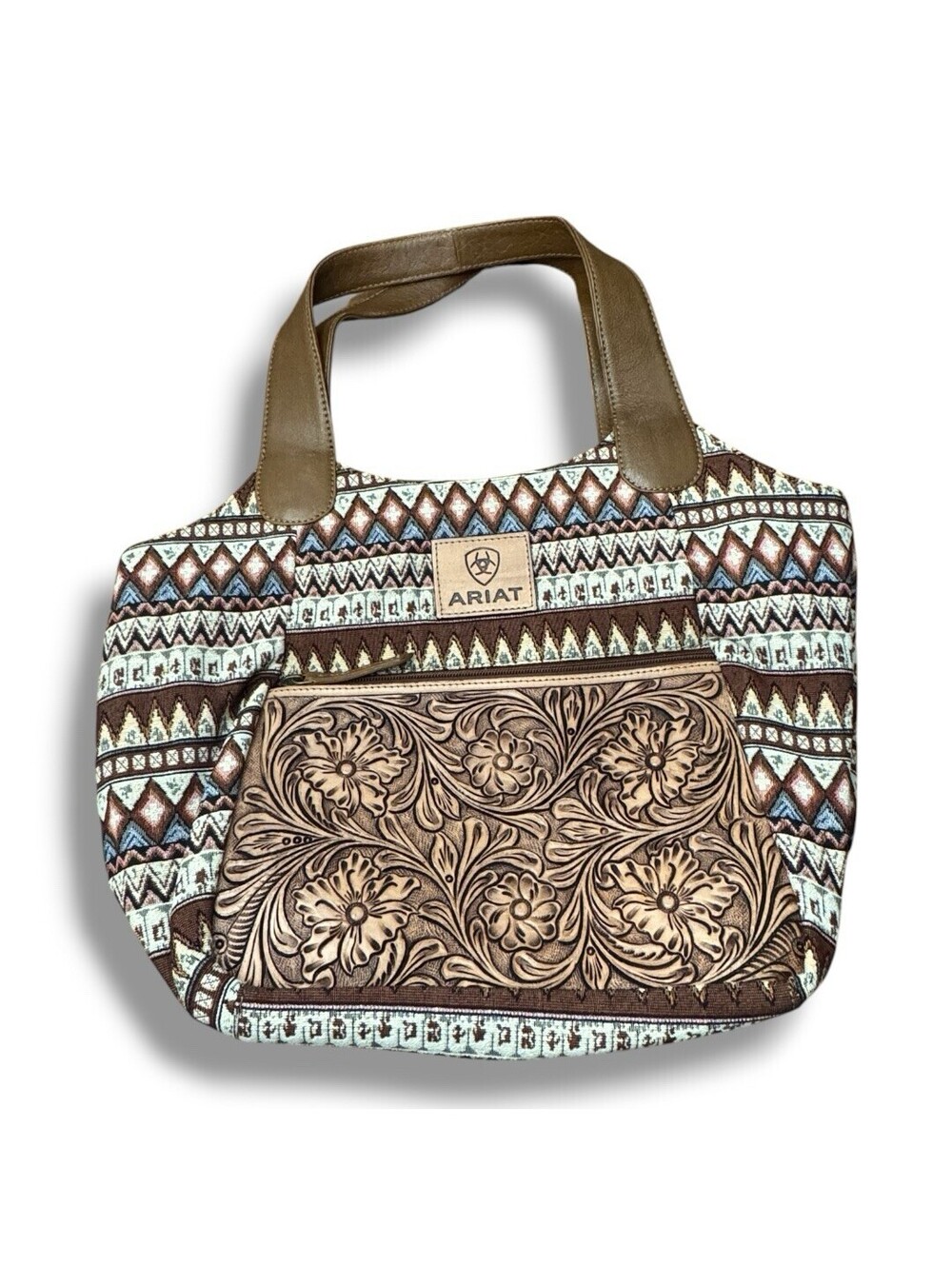 Ariat Esmeralda Conceal Carry Tooled Leather Canvas Tapestry Shoulder Bag Purse